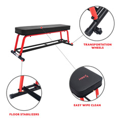 Sunny Health & Fitness Power Zone Premium Strength Flat Bench With Dumbbell Rack