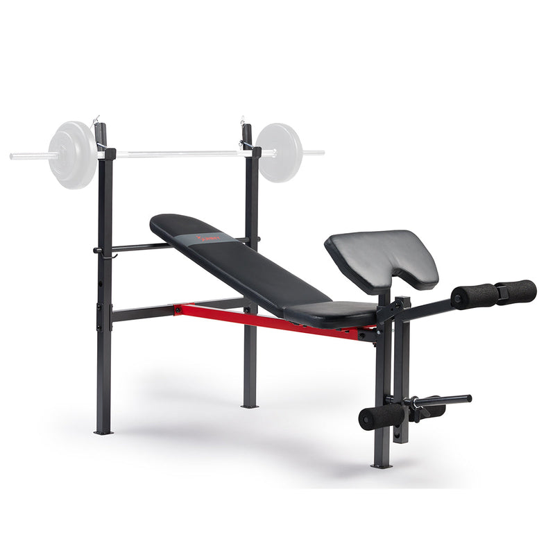 Sunny Health &  Fitness Adjustable Standard Incline Weight Bench with Leg Developer and Preacher Curl Attachment