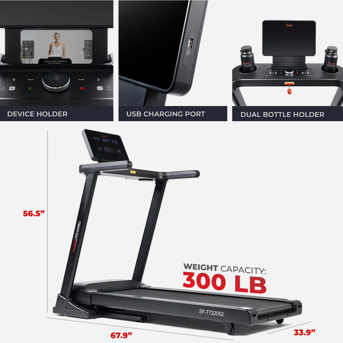 Sunny Health & Fitness Astra Elite Premium Auto Incline Smart Treadmill with 20" Running Deck
