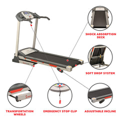 Sunny Health & Fitness Motorized Treadmill Electronic Running Machine w/ Manual Incline