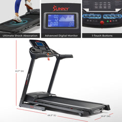 Sunny Health & Fitness Energy Flex Motorized Auto Incline Smart Treadmill with Extra Shock Absorption