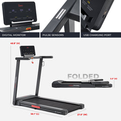 Sunny Health & Fitness Slim Interactive Smart Foldable Treadmill