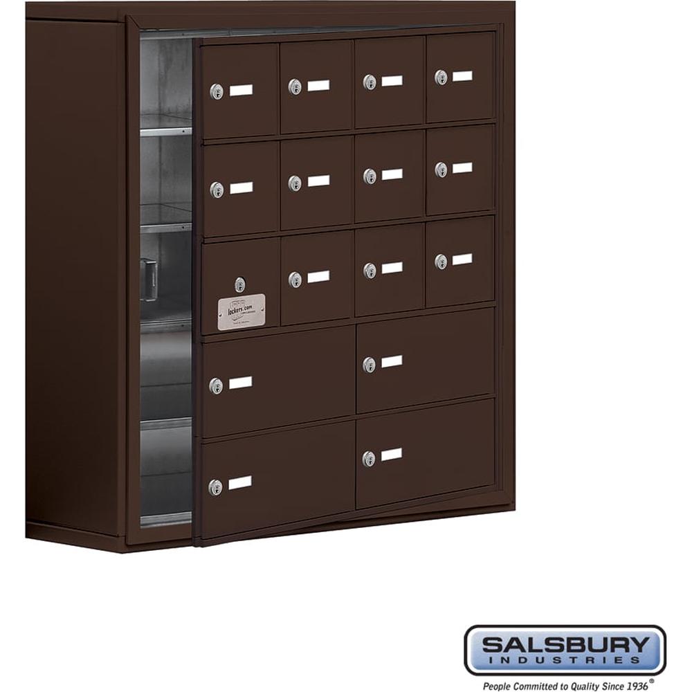 Surface Mounted Cell Phone Locker with 12 A Doors (11 usable) 4 B Doors in Sandstone - Resettable Combination Locks by Salsbury