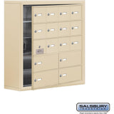 Surface Mounted Cell Phone Locker with 12 A Doors (11 usable) 4 B Doors in Sandstone - Resettable Combination Locks by Salsbury
