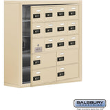 Surface Mounted Cell Phone Locker with 12 A Doors (11 usable) 4 B Doors in Sandstone - Resettable Combination Locks by Salsbury