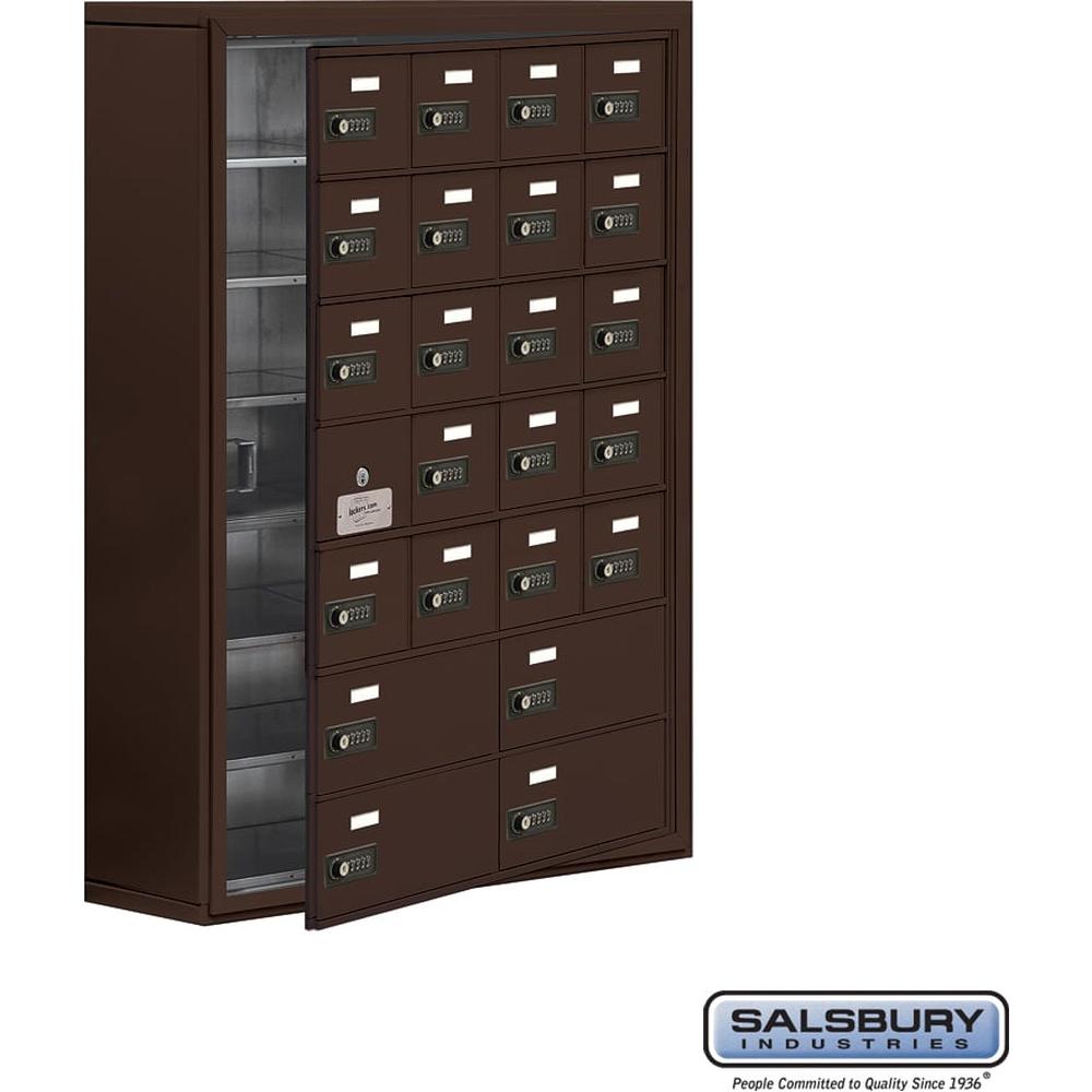 Surface Mounted Cell Phone Locker with 20 A Doors (19 usable) 4 B Doors in Aluminum - Keyed Locks by Salsbury