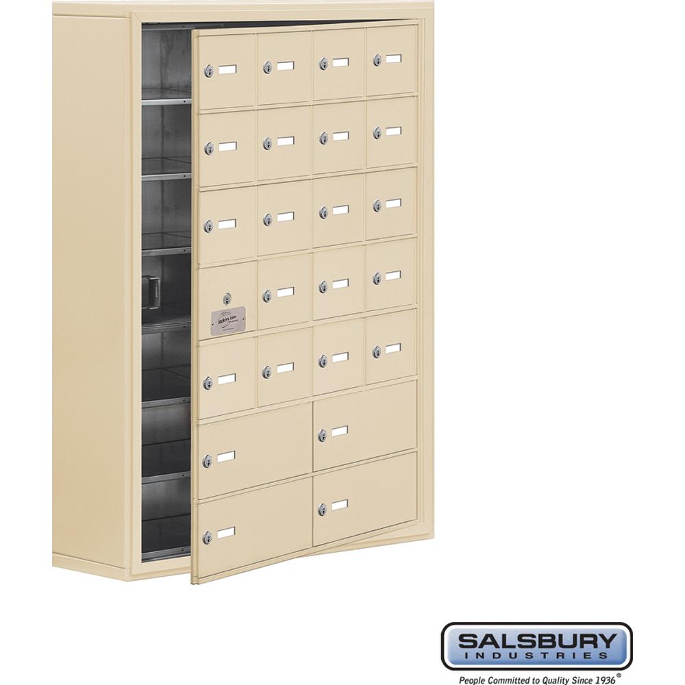 Surface Mounted Cell Phone Locker with 20 A Doors (19 usable) 4 B Doors in Aluminum - Keyed Locks by Salsbury