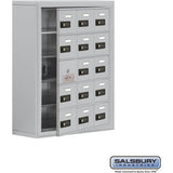 Surface Mounted Cell Phone Storage Locker with 15 A Doors (14 usable) in Aluminum - Keyed Locks by Salsbury