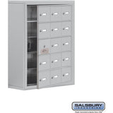 Surface Mounted Cell Phone Storage Locker with 15 A Doors (14 usable) in Aluminum - Keyed Locks by Salsbury