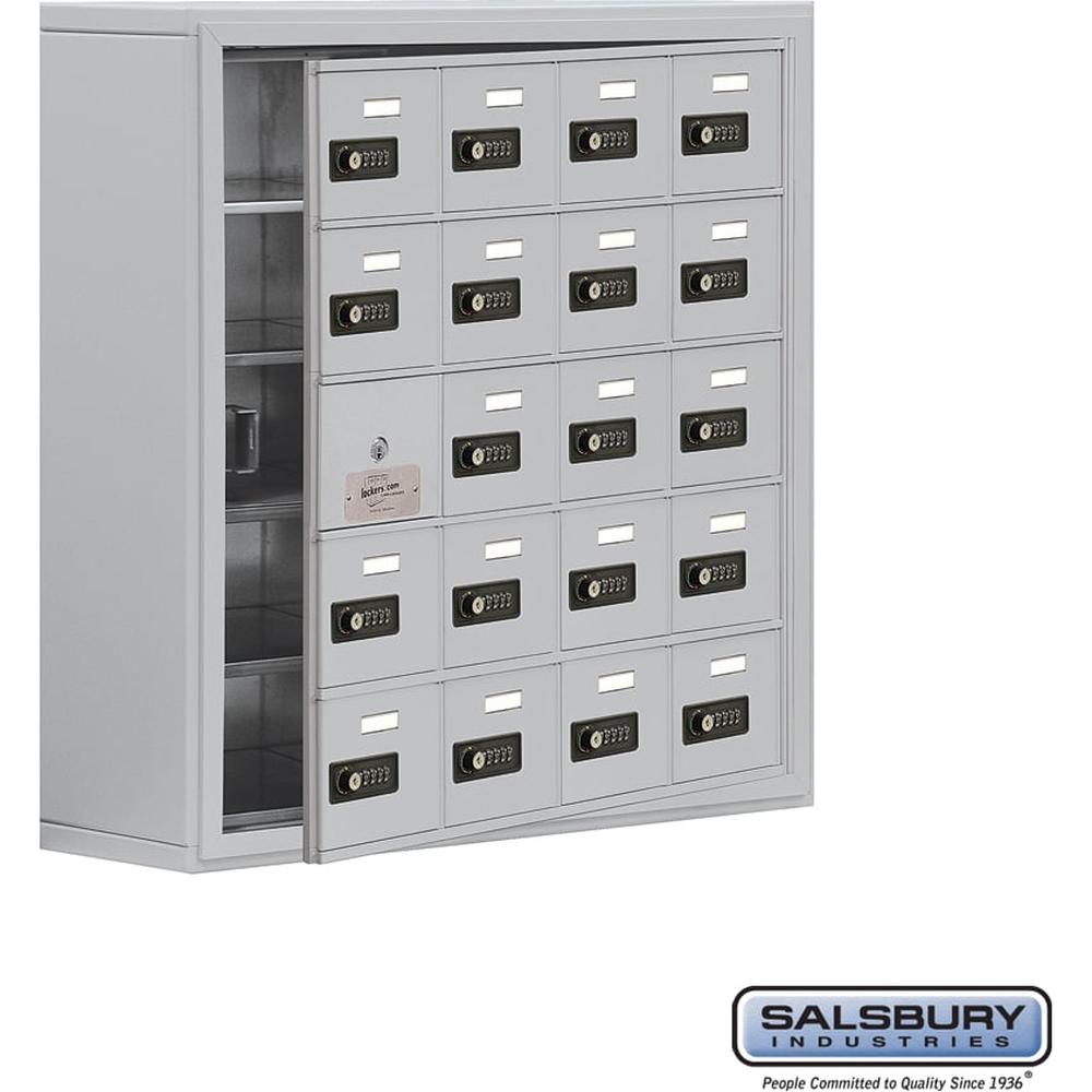 Surface Mounted Cell Phone Storage Locker with 20 A Doors (19 usable) in Aluminum - Keyed Locks by Salsbury