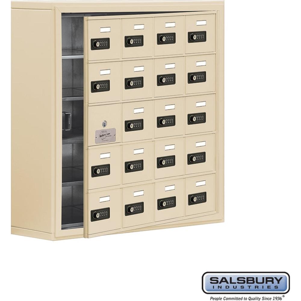 Surface Mounted Cell Phone Storage Locker with 20 A Doors (19 usable) in Aluminum - Keyed Locks by Salsbury