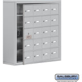 Surface Mounted Cell Phone Storage Locker with 20 A Doors (19 usable) in Aluminum - Keyed Locks by Salsbury