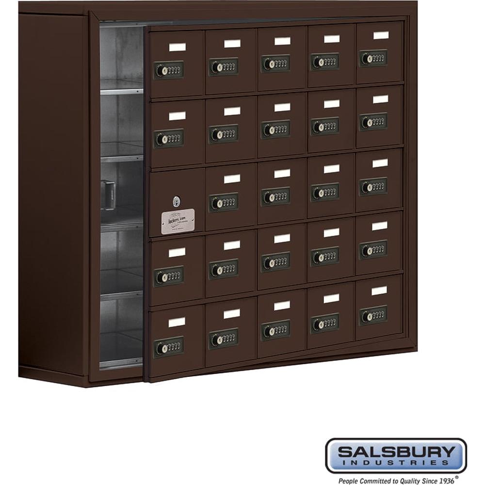 Surface Mounted Cell Phone Storage Locker with 25 A Doors (24 usable) in Aluminum - Keyed Locks by Salsbury
