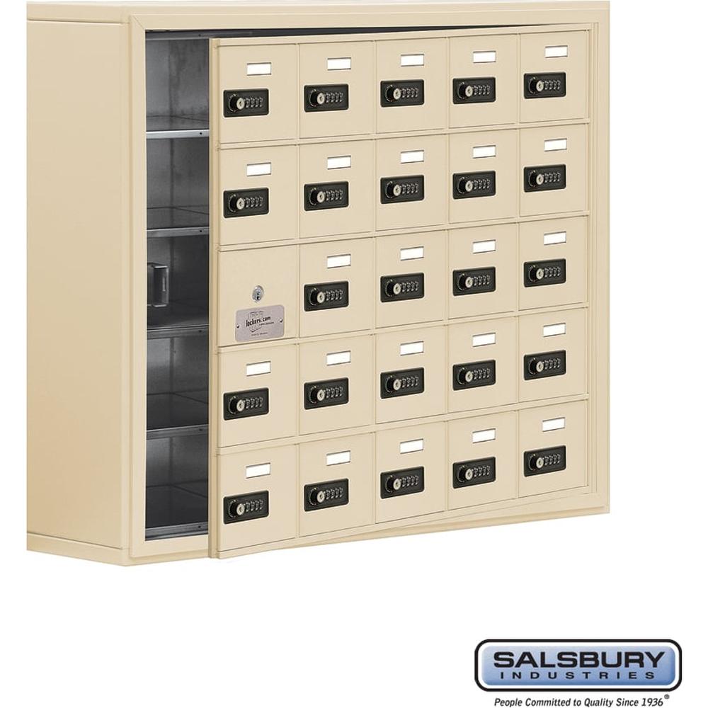 Surface Mounted Cell Phone Storage Locker with 25 A Doors (24 usable) in Aluminum - Keyed Locks by Salsbury