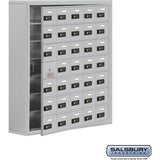 Surface Mounted Cell Phone Storage Locker with 35 A Doors (34 usable) in Aluminum - Keyed Locks by Salsbury