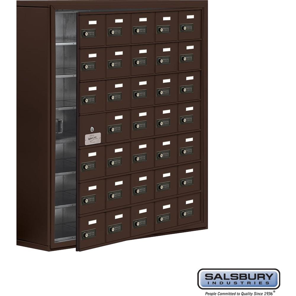 Surface Mounted Cell Phone Storage Locker with 35 A Doors (34 usable) in Aluminum - Keyed Locks by Salsbury