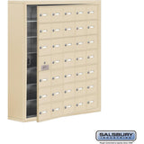 Surface Mounted Cell Phone Storage Locker with 35 A Doors (34 usable) in Aluminum - Keyed Locks by Salsbury
