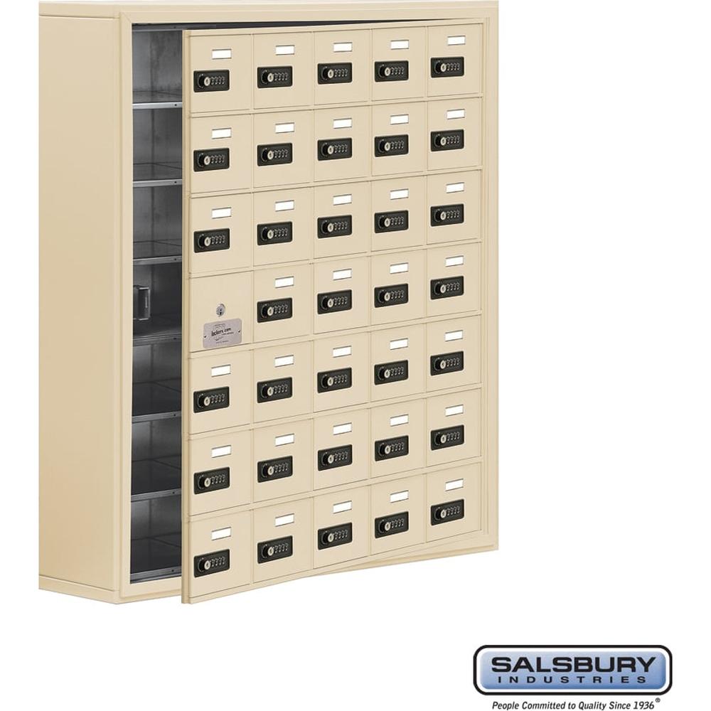 Surface Mounted Cell Phone Storage Locker with 35 A Doors (34 usable) in Aluminum - Keyed Locks by Salsbury