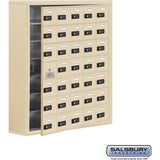 Surface Mounted Cell Phone Storage Locker with 35 A Doors (34 usable) in Aluminum - Keyed Locks by Salsbury