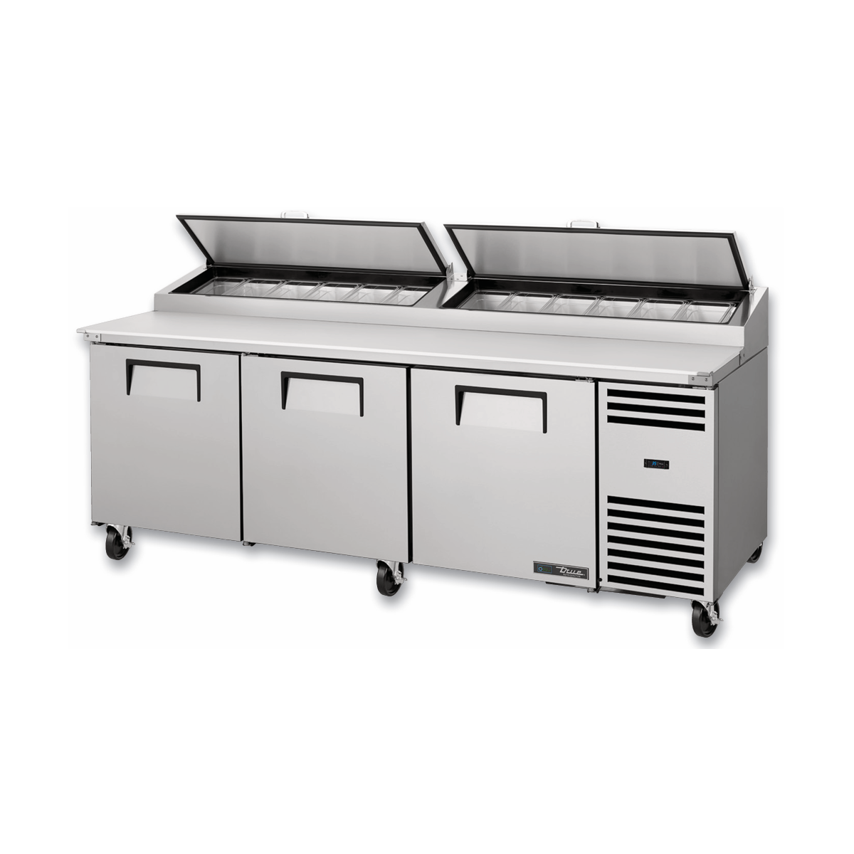 True Refrigeration TPP-AT2-93-HC Pizza Prep 33 41°F Pan Rail Stainless Steel Cover