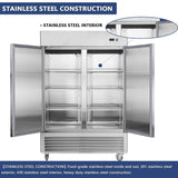 54"W Commercial Refrigerator 42 cu. ft. 2 Solid Door Reach-In Refrigerator
